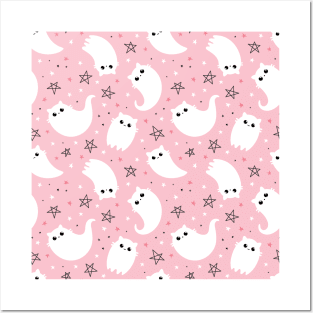 Ghost cats Halloween pattern Posters and Art